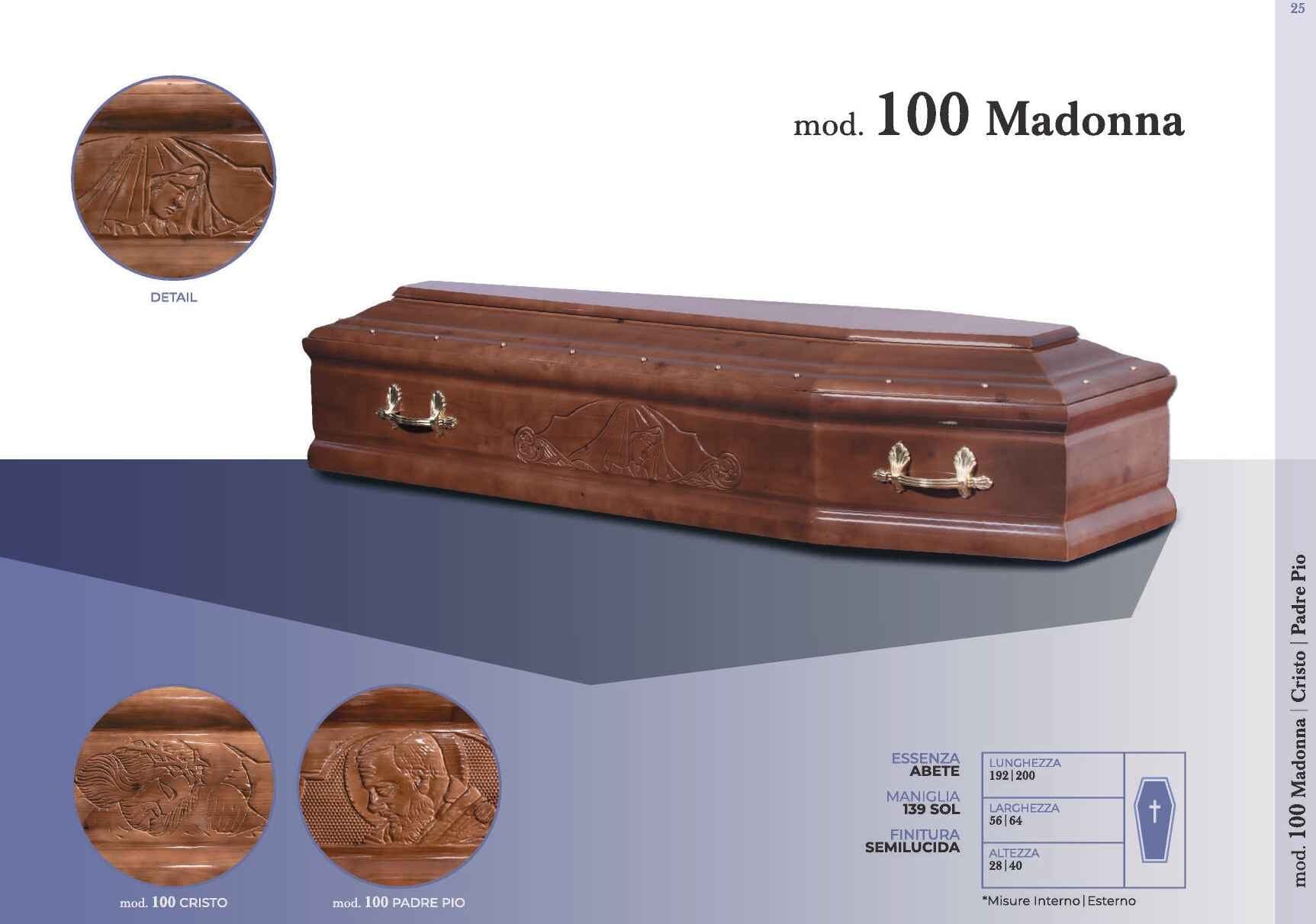Feretro modello 100 Madonna in legno di abete con intaglio laterale