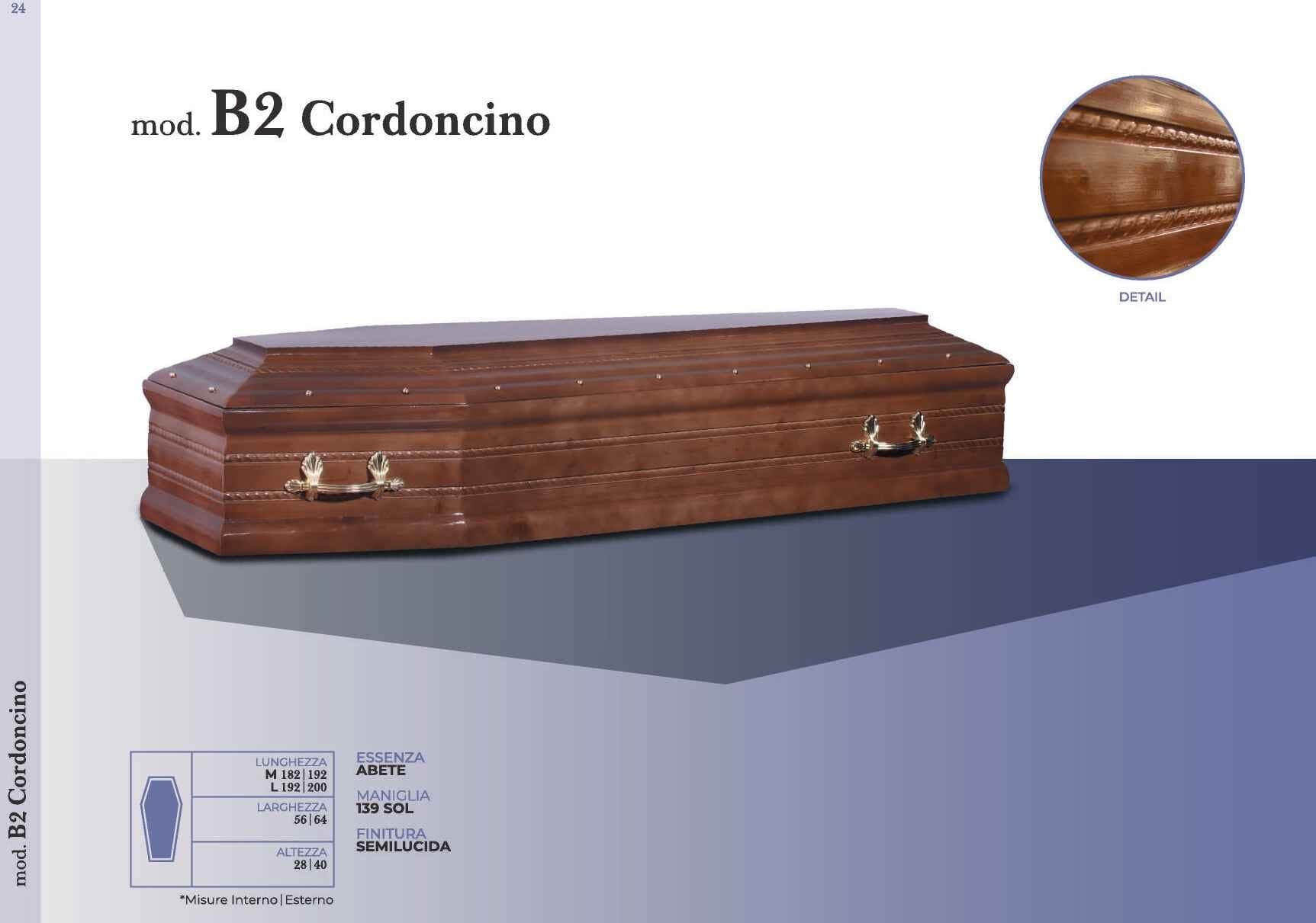Feretro modello B2 Cordoncino in legno di abete con dettaglio decorativo