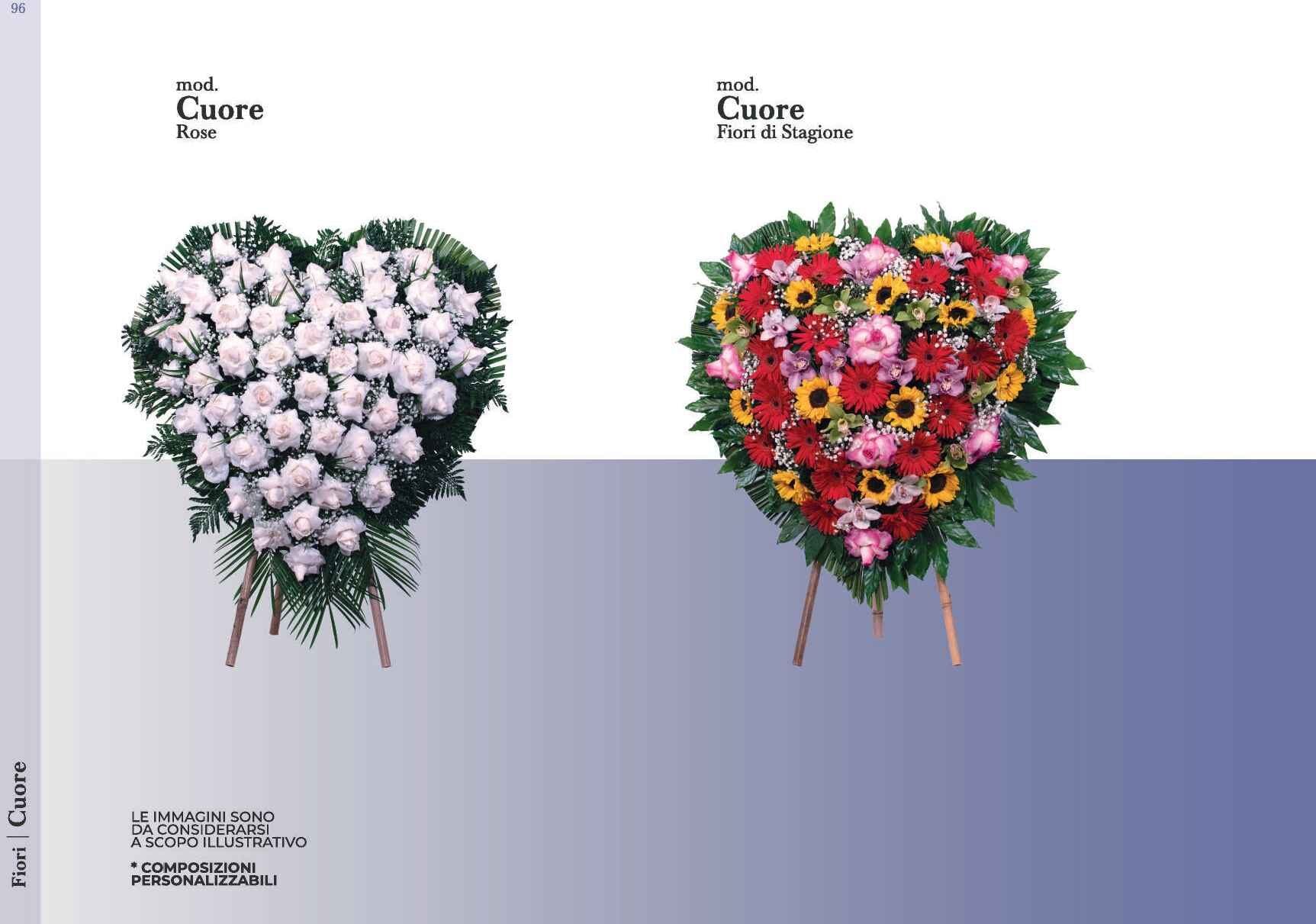 Composizione floreale a cuore di rose per funerale