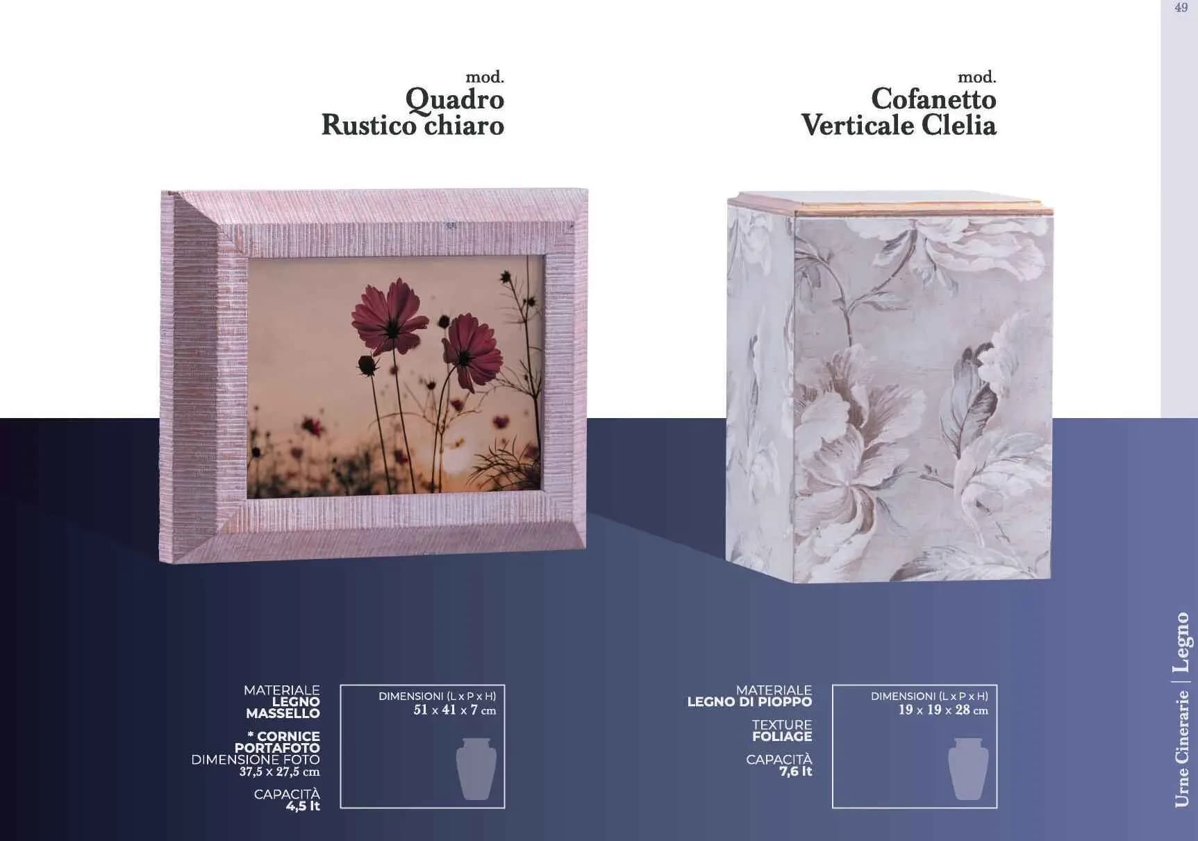 Urna cineraria modello riquadro e cofanetto